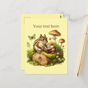 Cute reading animal lovers customizable postcard