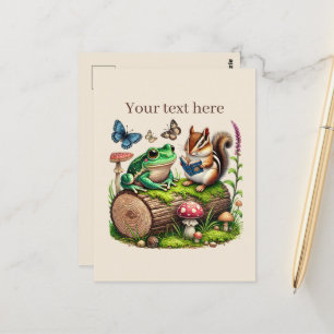 Cute reading animal lovers customizable postcard