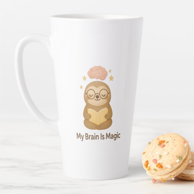 Cute Reading Bear — My Brain Is Magic Motivational Latte Mug (In Situ)