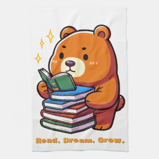 Cute Reading Bear with Books Kawaii Kitchen Towel