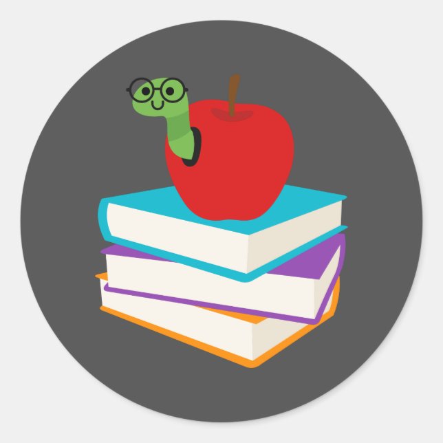Cute reading bookworm classic round sticker (Front)