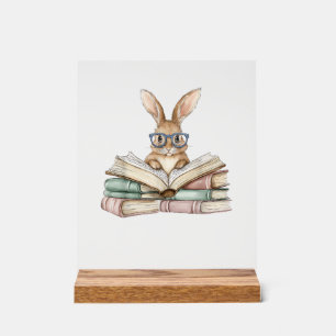 Cute Reading Bunny Glasses Books Bookworm Reader T Acrylic Sign