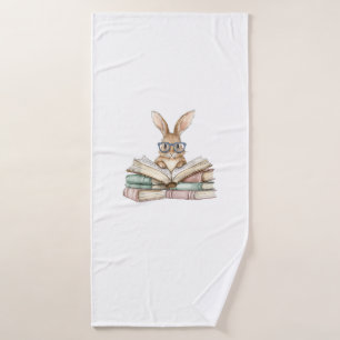 Cute Reading Bunny Glasses Books Bookworm Reader T Bath Towel
