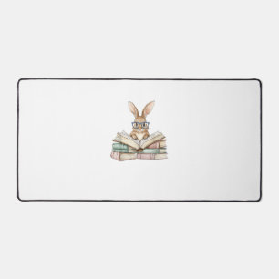 Cute Reading Bunny Glasses Books Bookworm Reader T Desk Mat