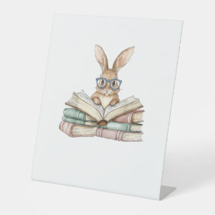 Cute Reading Bunny Glasses Books Bookworm Reader T Pedestal Sign
