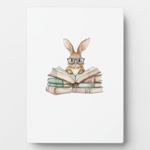 Cute Reading Bunny Glasses Books Bookworm Reader T Plaque