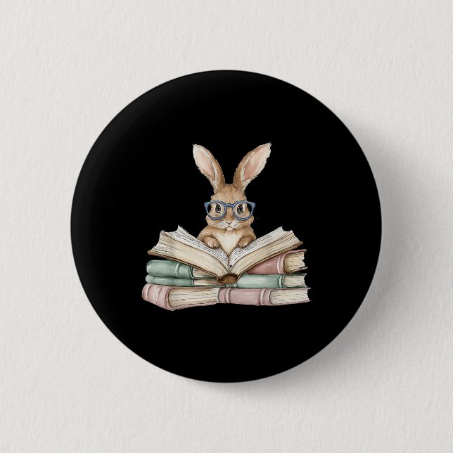 Cute Reading Bunny Gles Books Bookworm Reader Teac 2 Inch Round Button (Front)