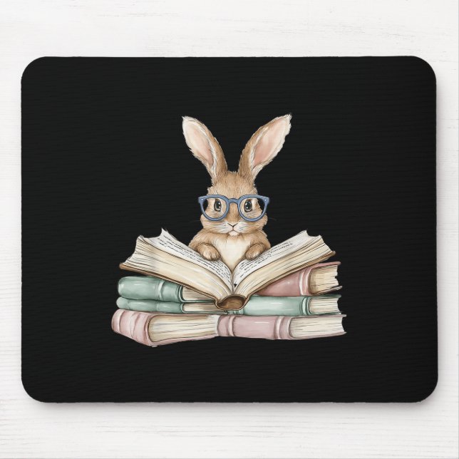Cute Reading Bunny Gles Books Bookworm Reader Teac Mouse Pad (Front)