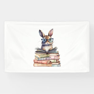 Cute Reading Bunny With Glasses Books Bookworm Rea Banner