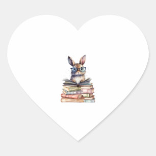 Cute Reading Bunny With Glasses Books Bookworm Rea Heart Sticker