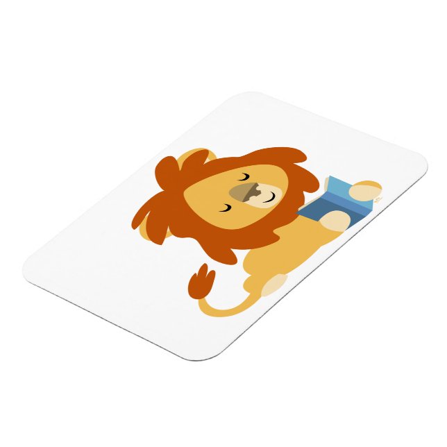 Cute Reading Cartoon Lion Flexible Magnet (Left Side)
