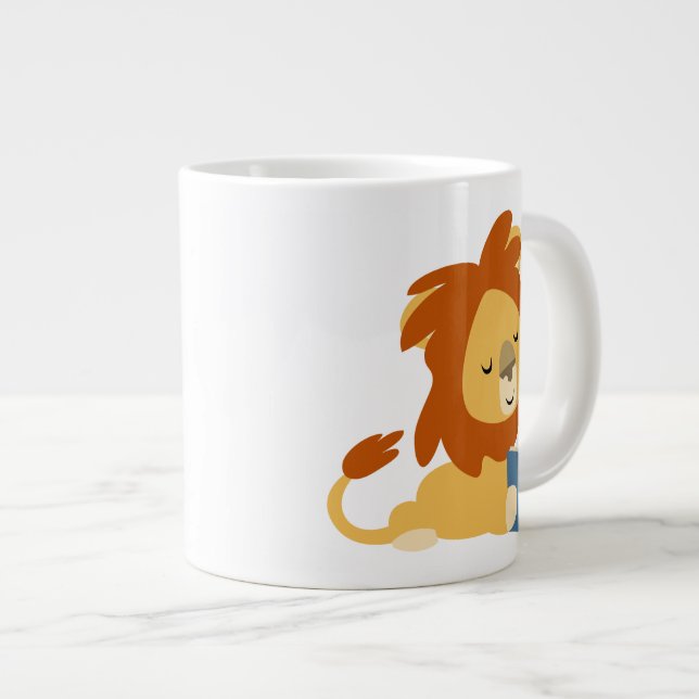 Cute Reading Cartoon Lion Jumbo Mug (Front Right)