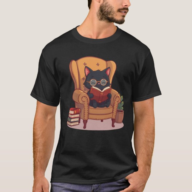 Cute Reading Cat T-Shirt (Front)