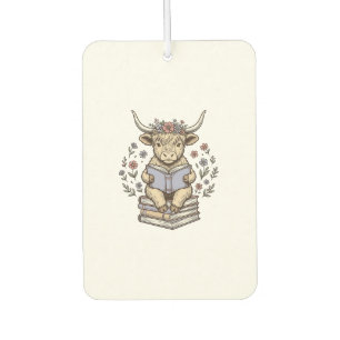 Cute Reading Cow Floral Book Stack Vintage Design_ Air Freshener
