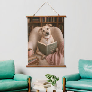 Cute Reading Dog Watercolor Library Illustration Hanging Tapestry