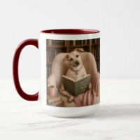 Cute Reading Dog Watercolor Library Illustration