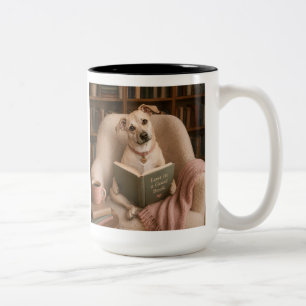 Cute Reading Dog Watercolor Library Illustration Two-Tone Coffee Mug