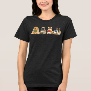 Cute Reading Dogs Teacher T-Shirt Back to School Tri-Blend Shirt