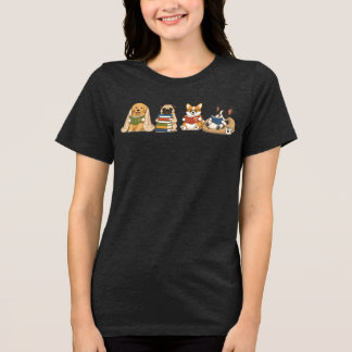 Cute Reading Dogs Teacher T-Shirt | Back to School Tri-Blend Shirt