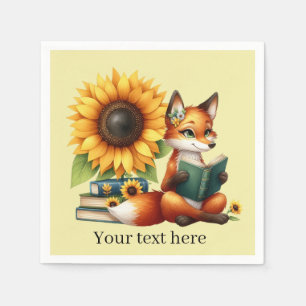 Cute reading fox book or club party napkin