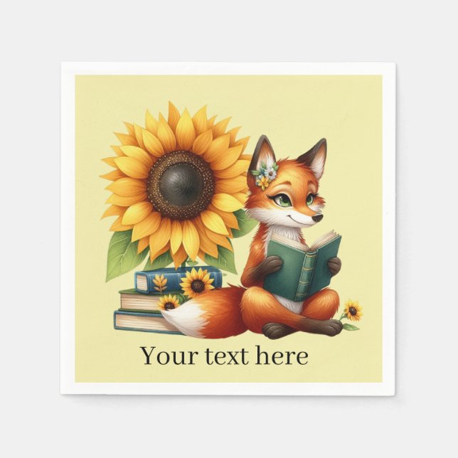 Cute reading fox book or club party napkin (Front)