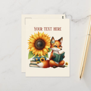 Cute reading fox customizable postcard