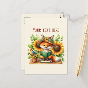 Cute reading fox customizable postcard