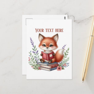 Cute reading fox customizable postcard