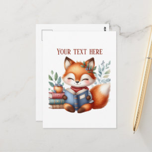 Cute reading fox customizable postcard