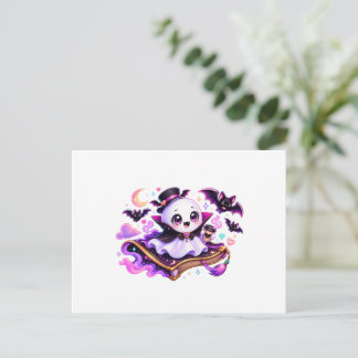 Cute Reading Ghost Halloween Postcard
