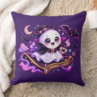 Cute Reading Ghost Halloween Throw Pillow