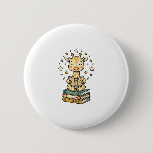 Cute Reading Giraffe Book Lover Vintage Shirt Desi 2 Inch Round Button