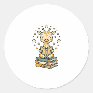 Cute Reading Giraffe Book Lover Vintage Shirt Desi Classic Round Sticker