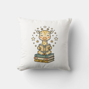 Cute Reading Giraffe Book Lover Vintage Shirt Desi Throw Pillow