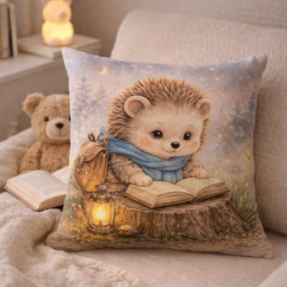Cute Reading Hedgehog Kids Room & Nursery Throw Pillow