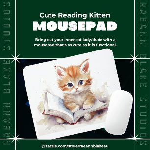 Cute Reading Kitten Mousepad