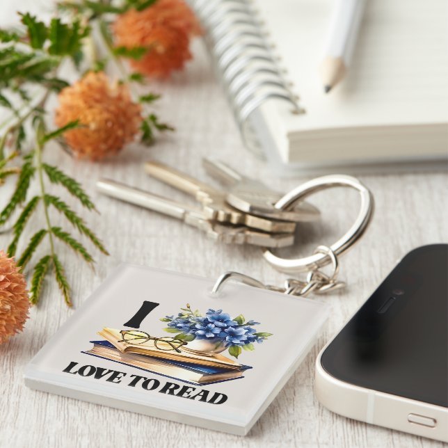 Cute reading lovers word art  keychain (Front Right)