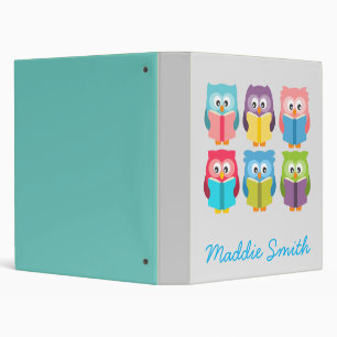 Cute reading owls binder
