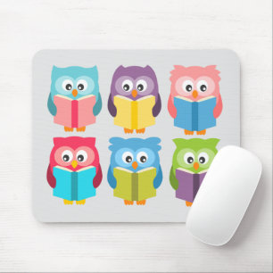 Cute reading owls mouse pad