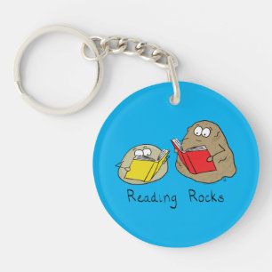 Cute Reading Rocks Librarian Book Lovers Keychain