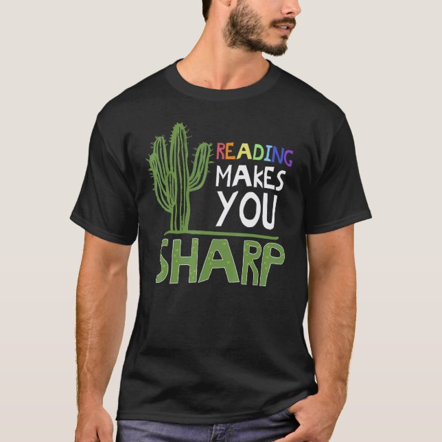 Cute Reading Sharp Cactus Teacher Gift Idea T-Shirt (Front)