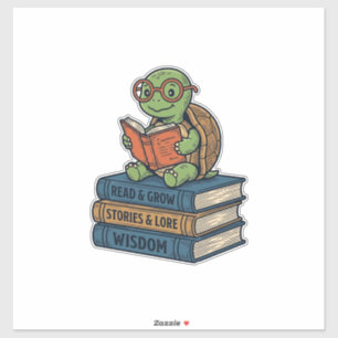 Cute Reading Turtle on Books Vintage Vector_1