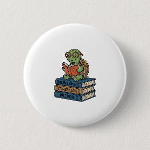 Cute Reading Turtle on Books Vintage Vector_1 2 Inch Round Button