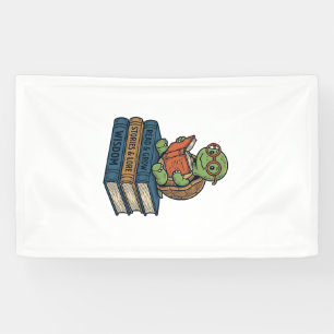 Cute Reading Turtle on Books Vintage Vector_1 Banner