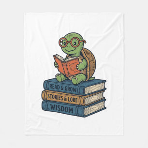 Cute Reading Turtle on Books Vintage Vector_1 Fleece Blanket