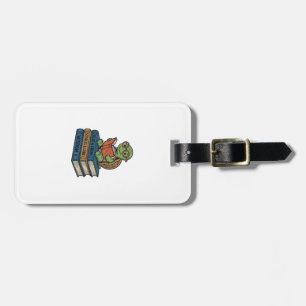 Cute Reading Turtle on Books Vintage Vector_1 Luggage Tag