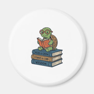 Cute Reading Turtle on Books Vintage Vector_1 Magnet