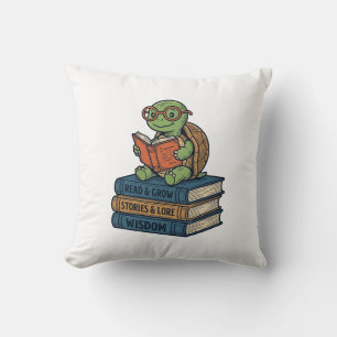 Cute Reading Turtle on Books Vintage Vector_1 Throw Pillow