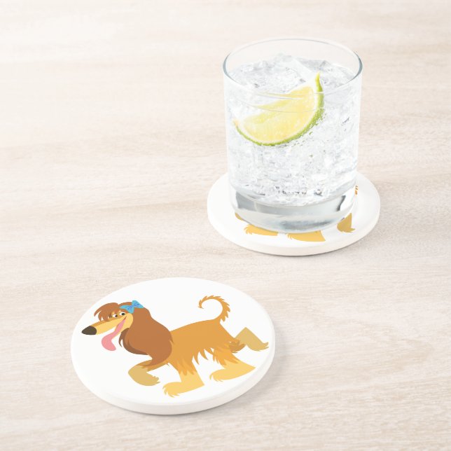 Cute Ready Cartoon Afghan Hound Coaster (Side)