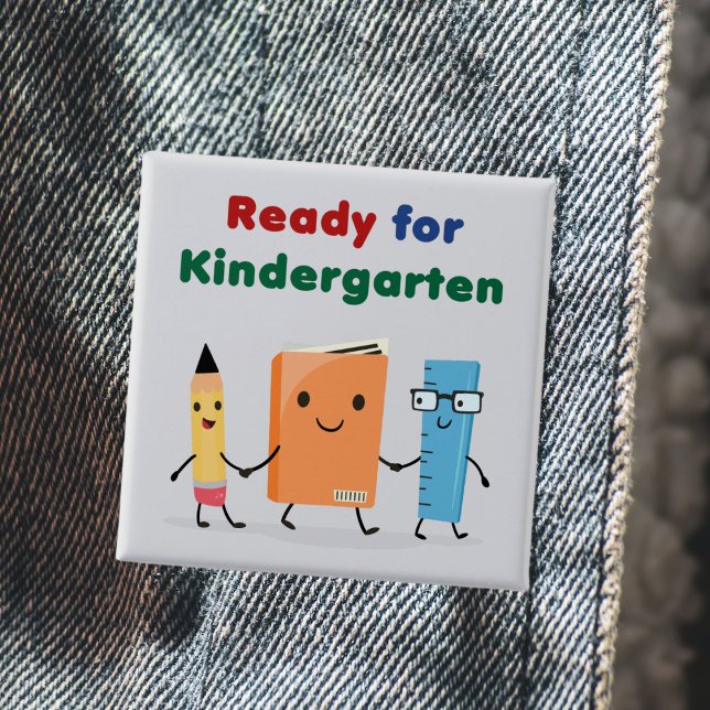 Cute Ready for Kindergarten School Book  2 Inch Square Button (Creator Uploaded)